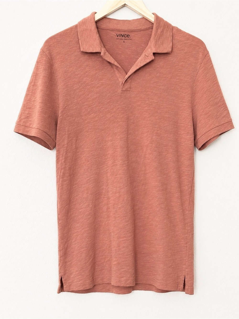 Vince Terracotta Slub Cotton Polo Shirt Small Made in Peru Orange Terra Cotta